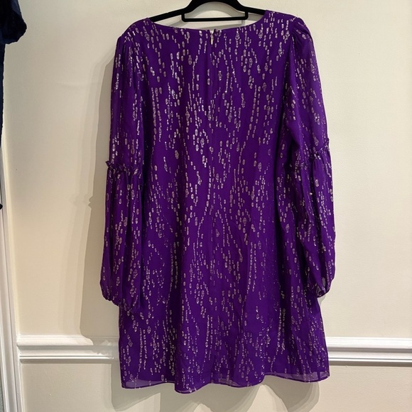 Lilly Pulitzer Cleme Silk Dress Purple Berry Fish Clip Chiffon Size 14 - Picture 6 of 11